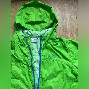 Youth Columbia  Full Zip Rain Jacket Large 14-16 Green Hike Light Weight Unlined
